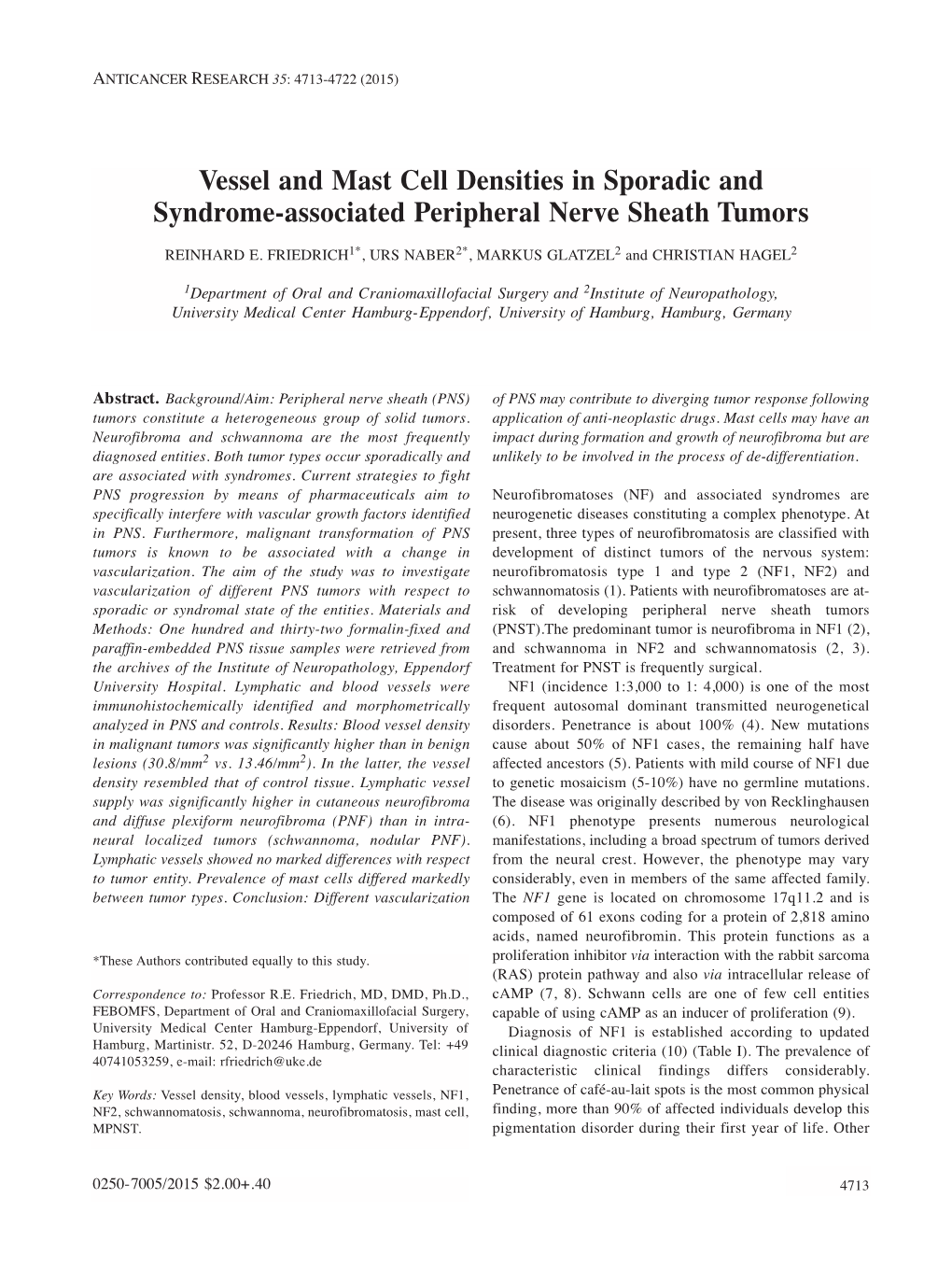 Vessel and Mast Cell Densities in Sporadic and Syndrome-Associated Peripheral Nerve Sheath Tumors
