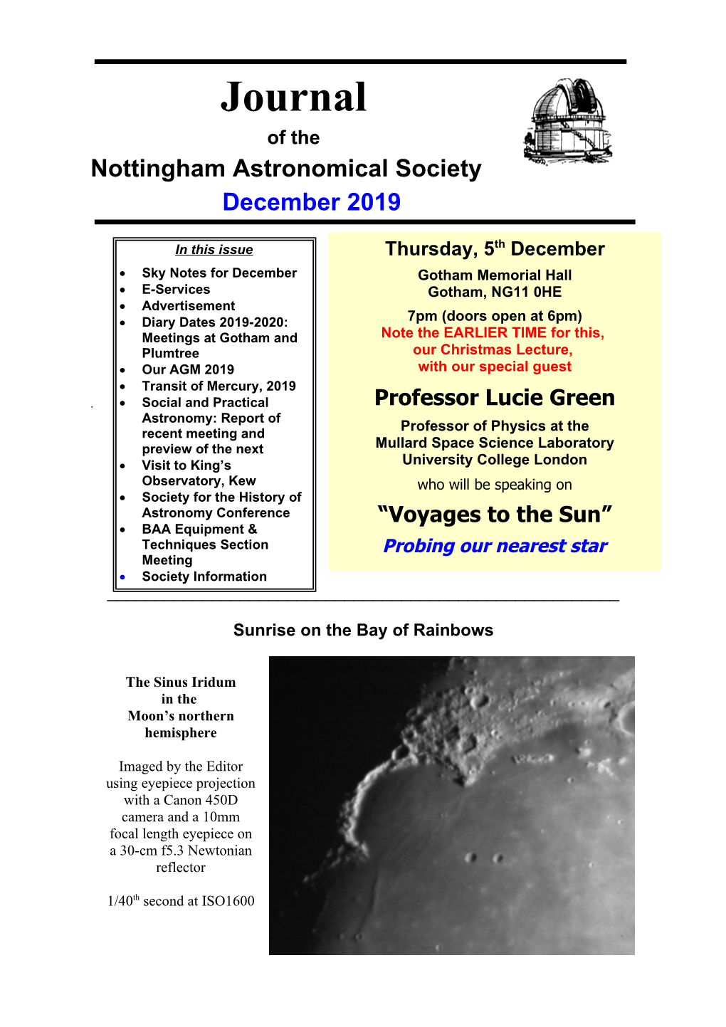 Journal of the Nottingham Astronomical Society December 2019