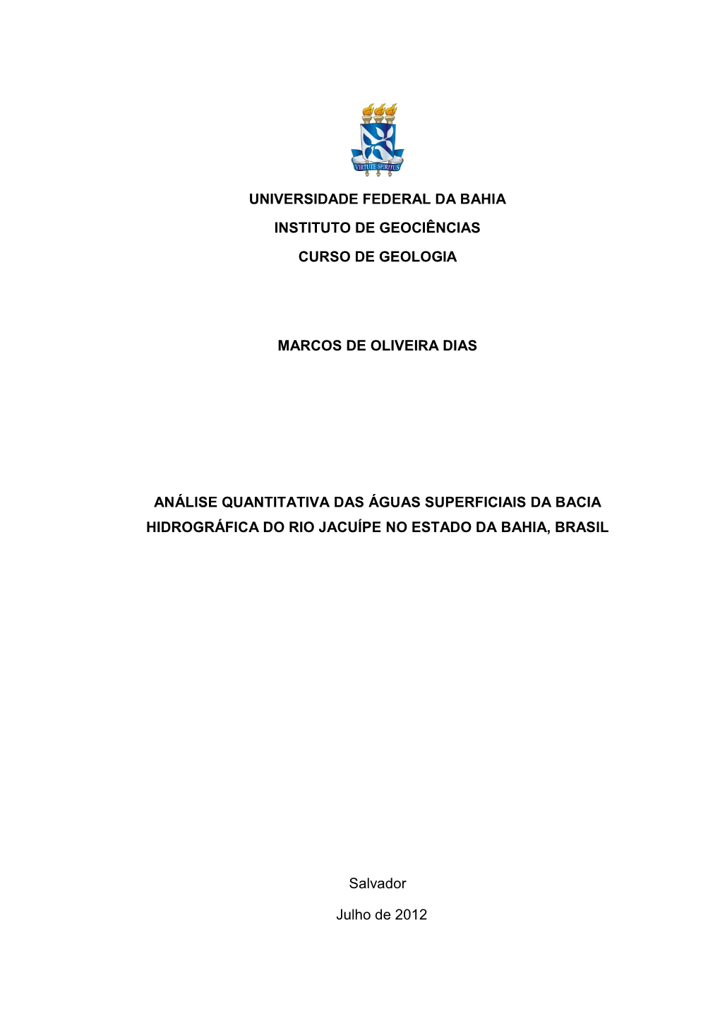 Universidade Federal Da Bahia Instituto De Geociências Curso De Geologia