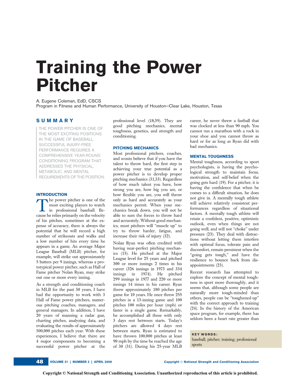 Training the Power Pitcher A