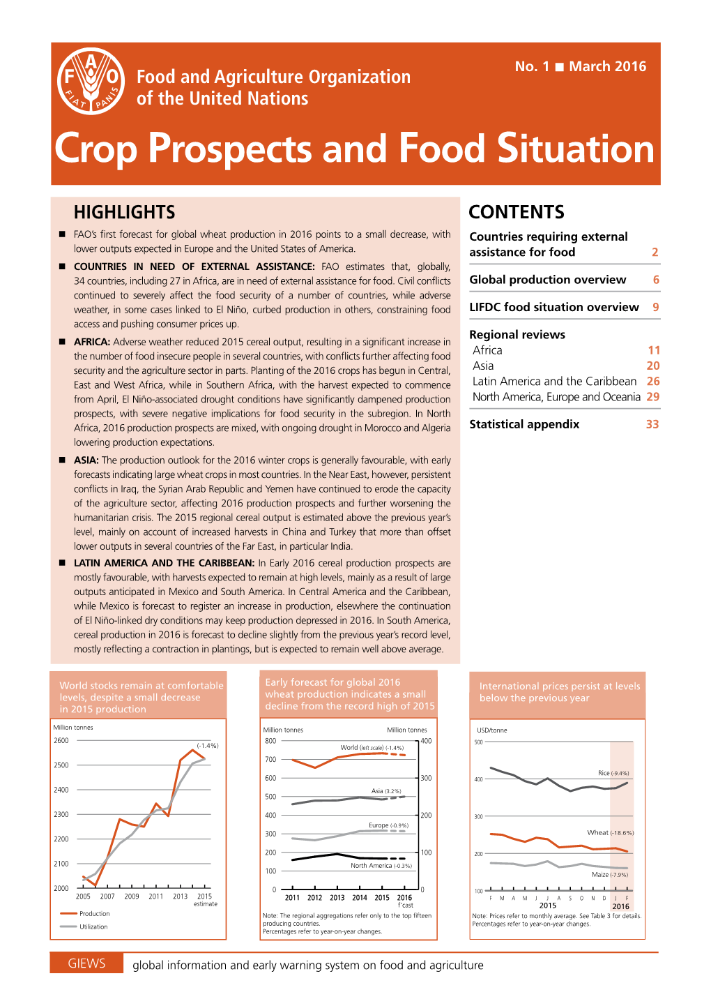 Crop Prospects and Food Situation