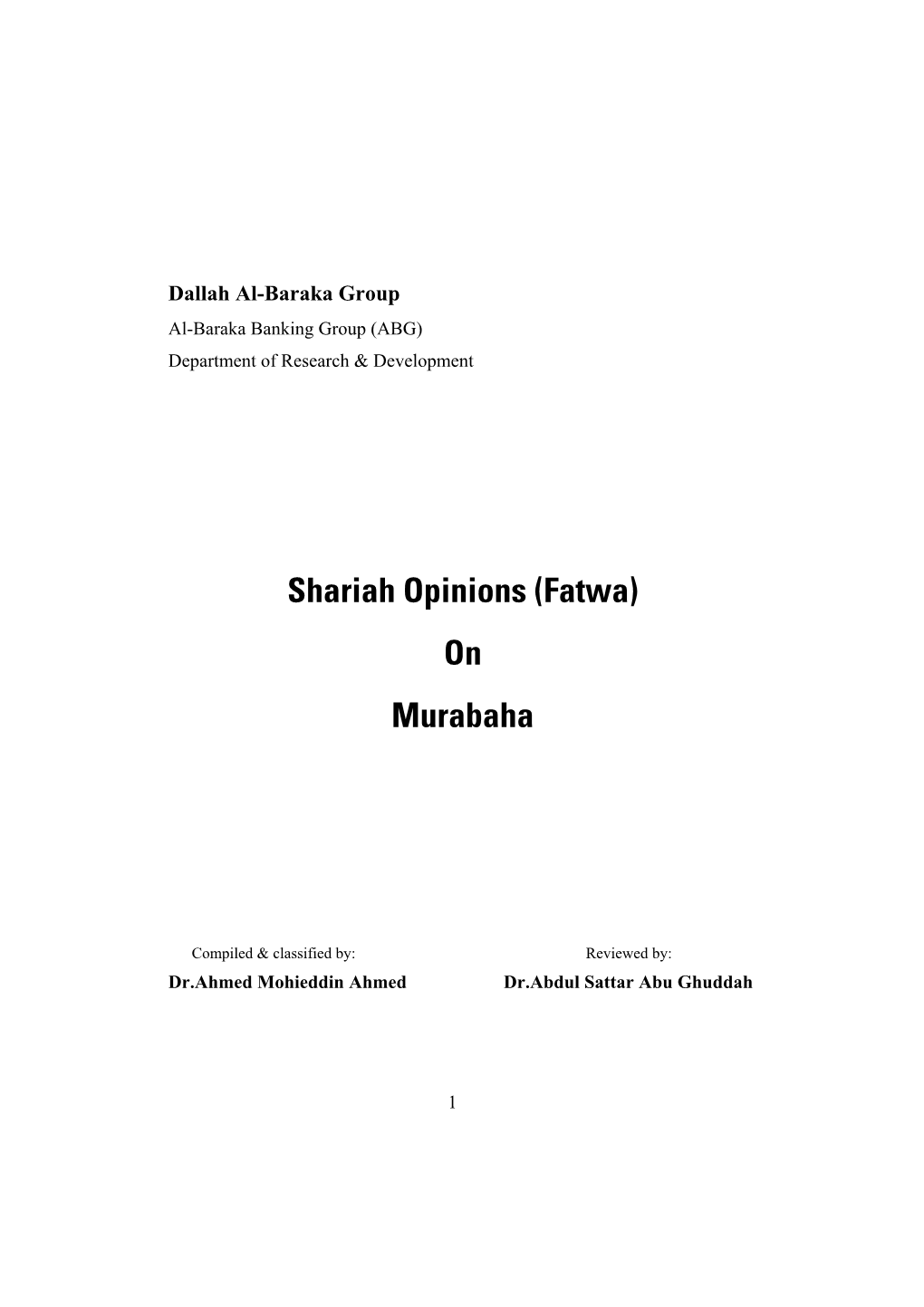 Shariah Opinions (Fatwa) on Murabaha / Al-Baraka Banking Group