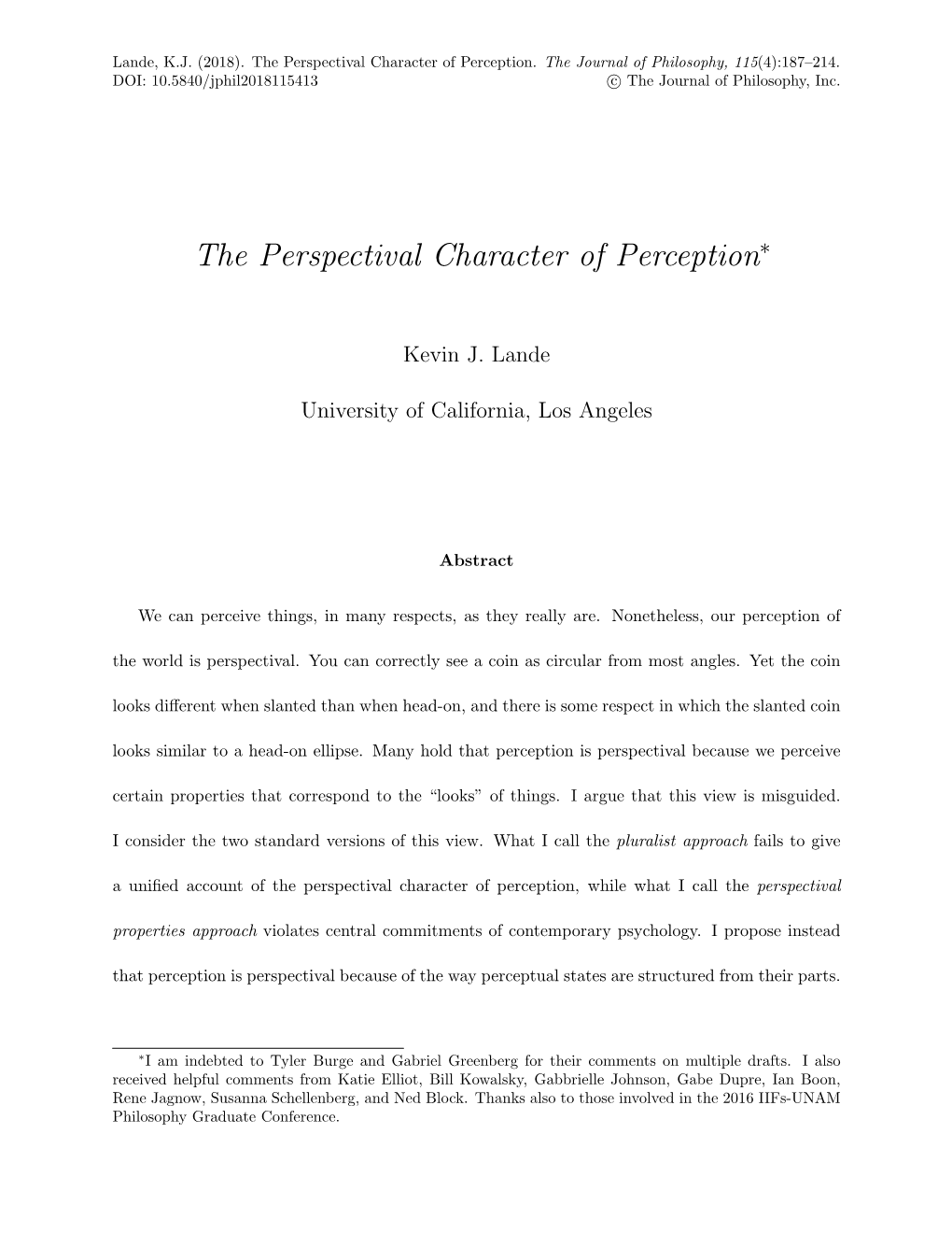 The Perspectival Character of Perception