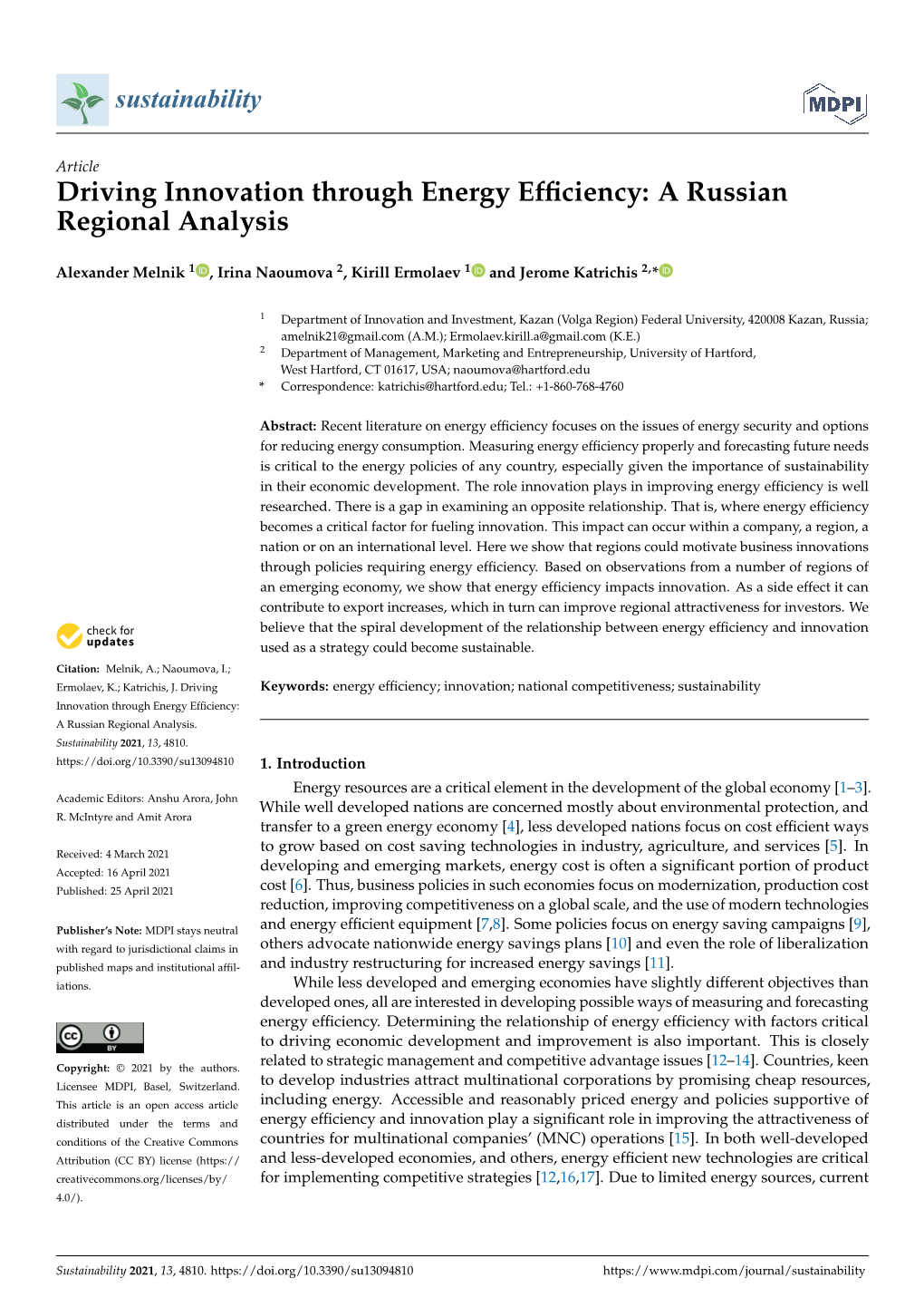 Driving Innovation Through Energy Efficiency: a Russian Regional