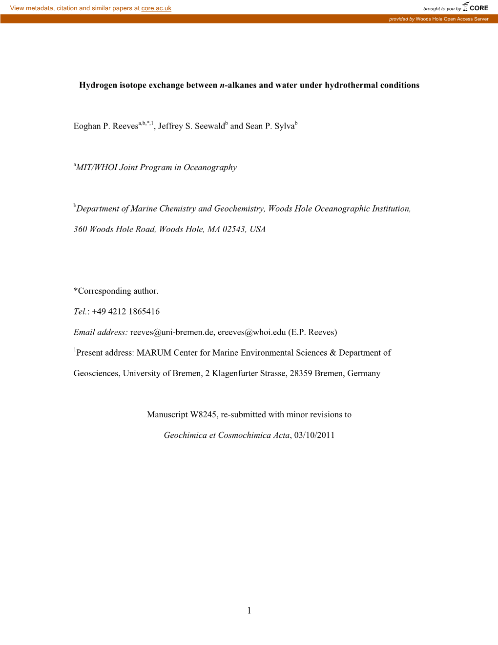 Hydrogen Isotope Exchange Between N-Alkanes and Water Under Hydrothermal Conditions