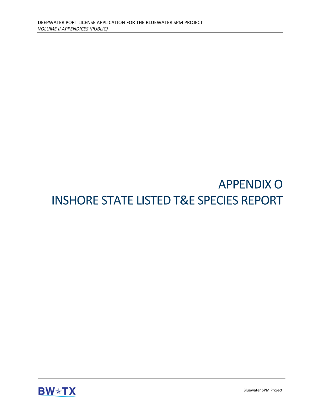 Appendix O Inshore State Listed T&E Species Report