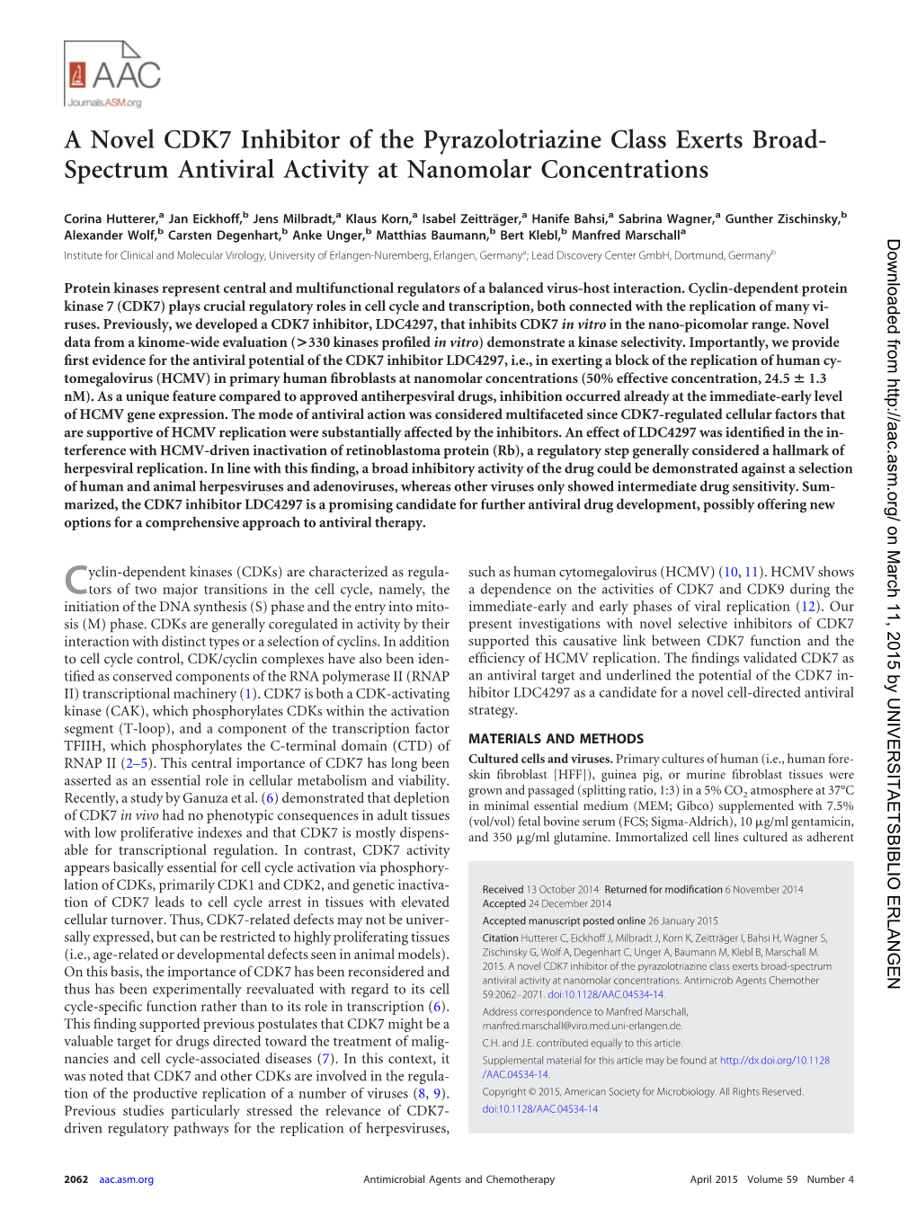 A Novel CDK7 Inhibitor of the Pyrazolotriazine Class Exerts Broad- Spectrum Antiviral Activity at Nanomolar Concentrations