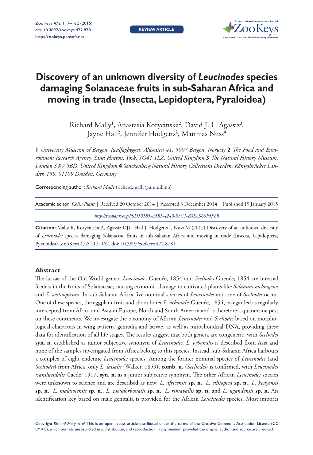 Discovery of an Unknown Diversity of Leucinodes Species Damaging Solanaceae Fruits in Sub-Saharan Africa and Moving in Trade (Insecta, Lepidoptera, Pyraloidea)