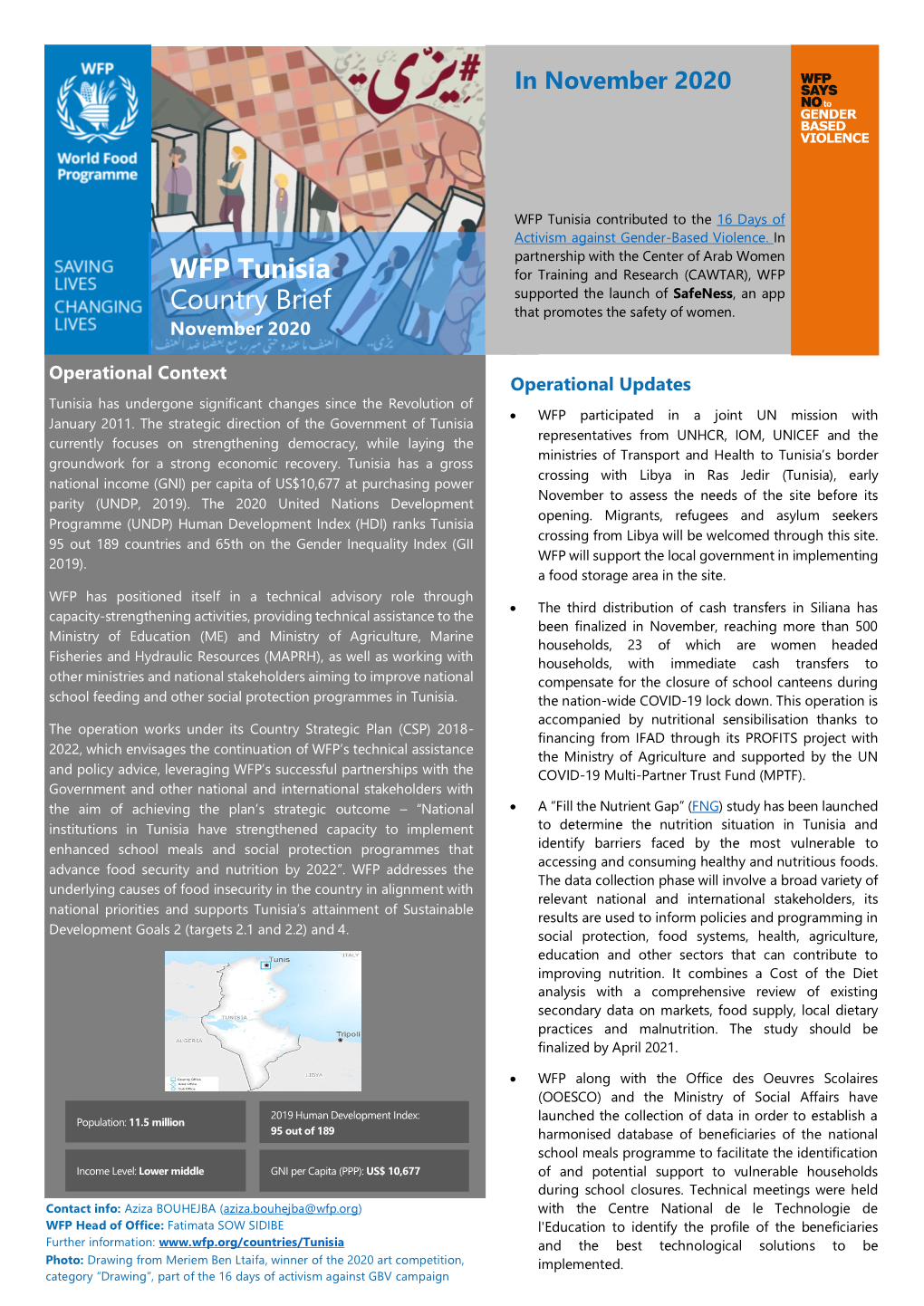 WFP Tunisia Country Brief Tunisia and Morocco