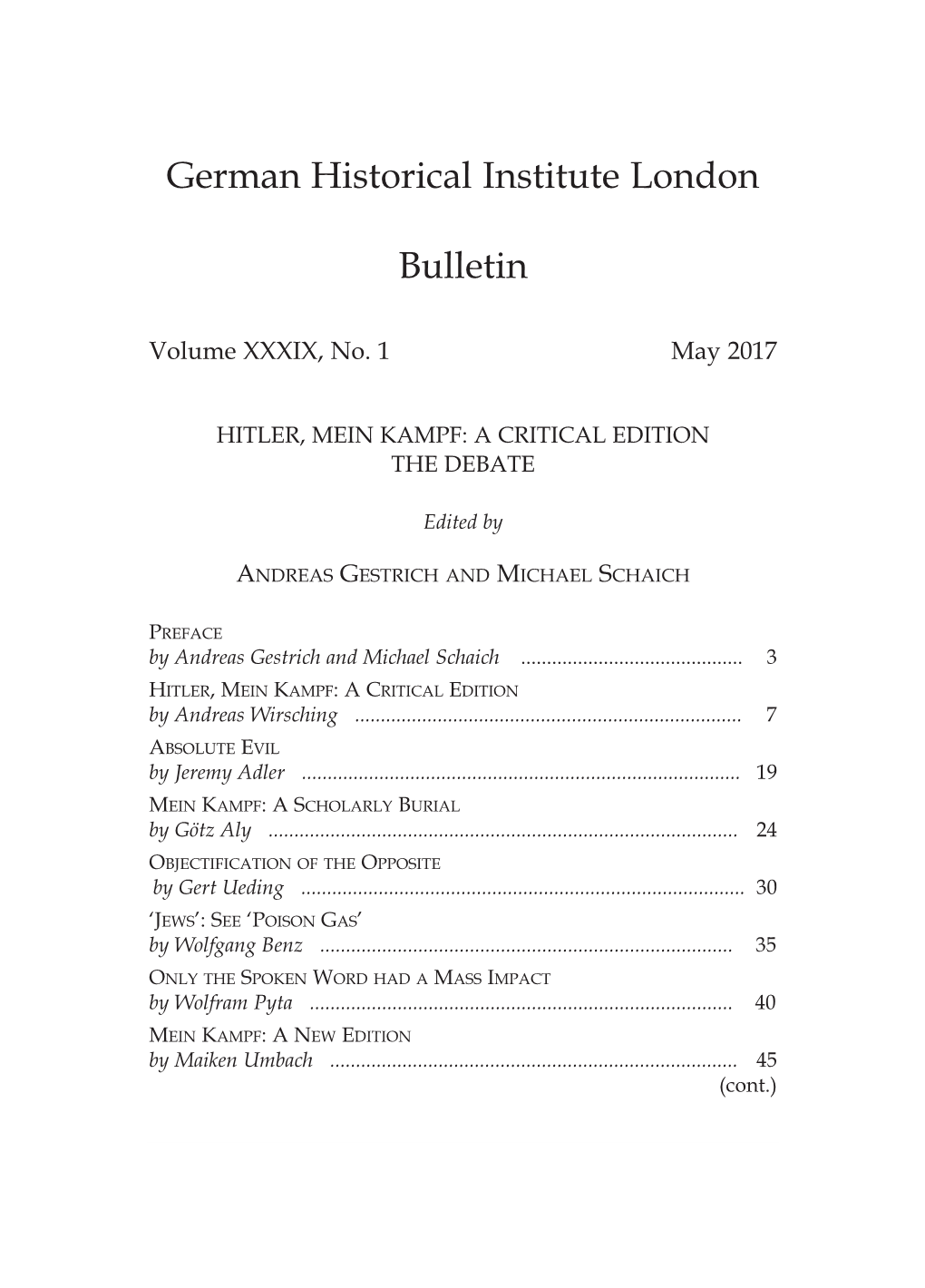 German Historical Institute London Bulletin Vol 39 (2017), No. 1