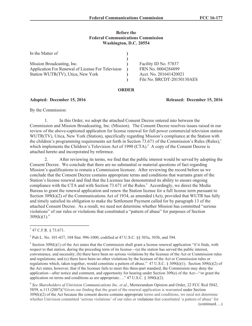 Federal Communications Commission FCC 16-177 Before the Federal