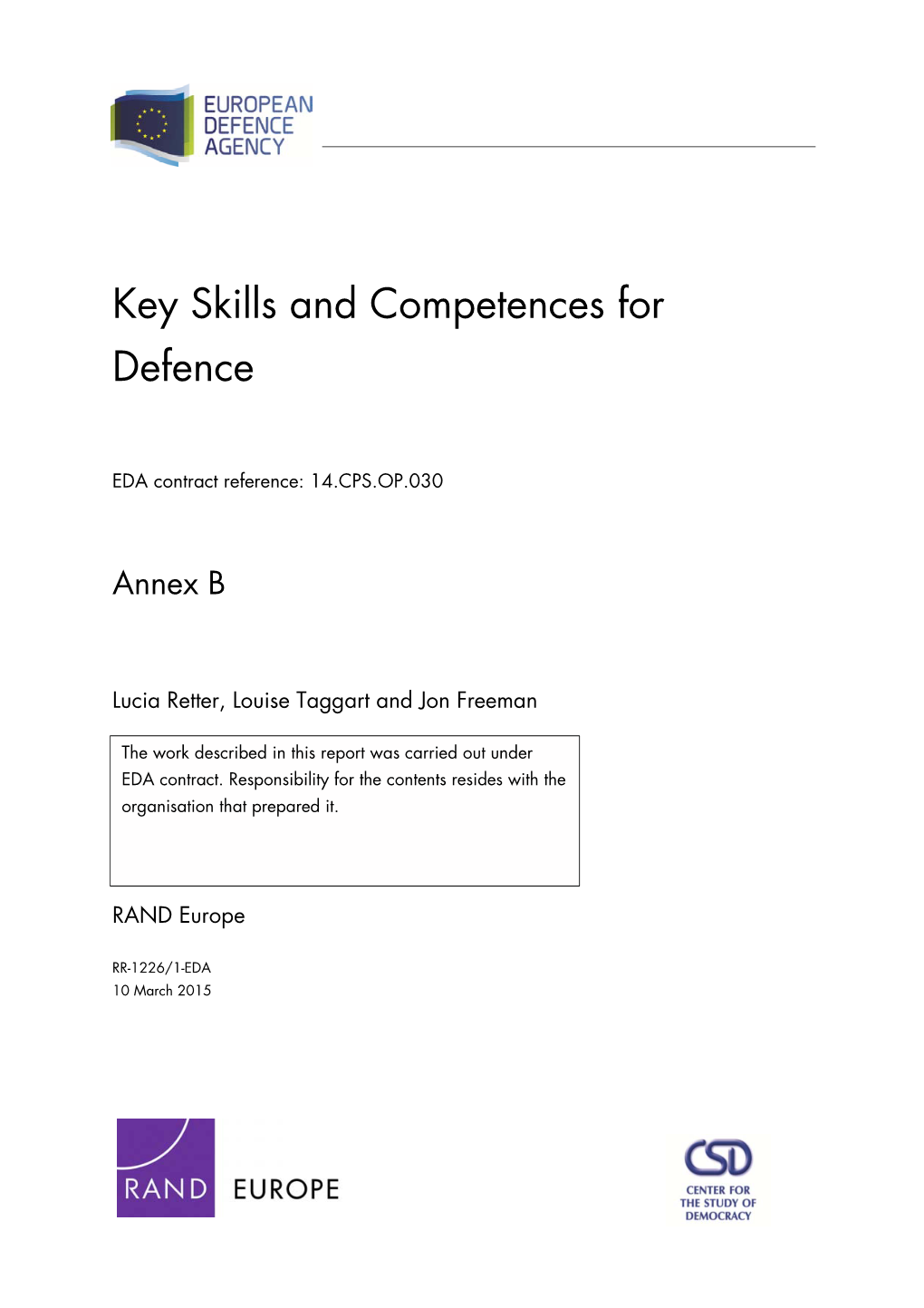 Key Skills and Competences Study: Annex B RR