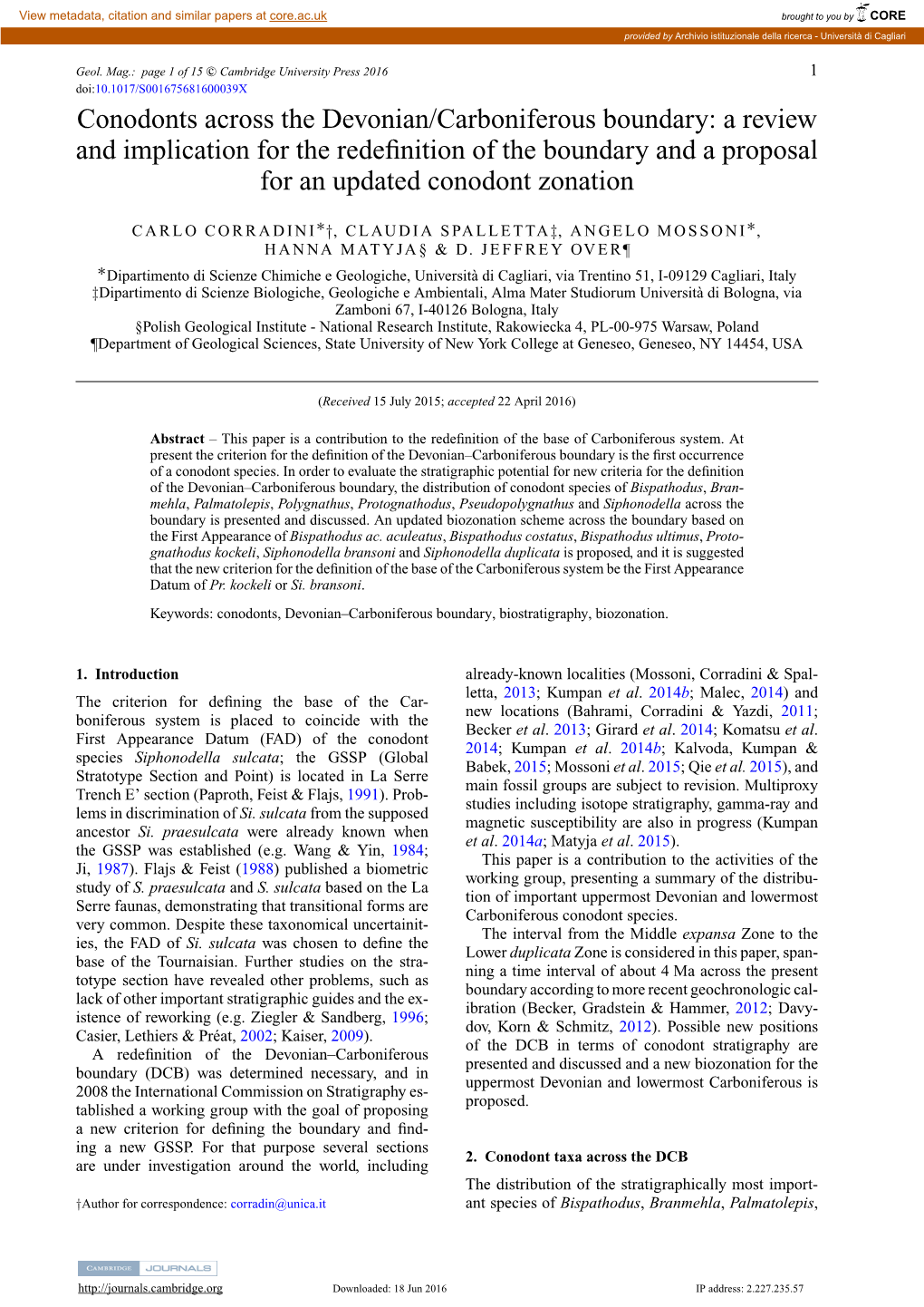 Conodonts Across the Devonian/Carboniferous Boundary: a Review and Implication for the Redeﬁnition of the Boundary and a Proposal for an Updated Conodont Zonation