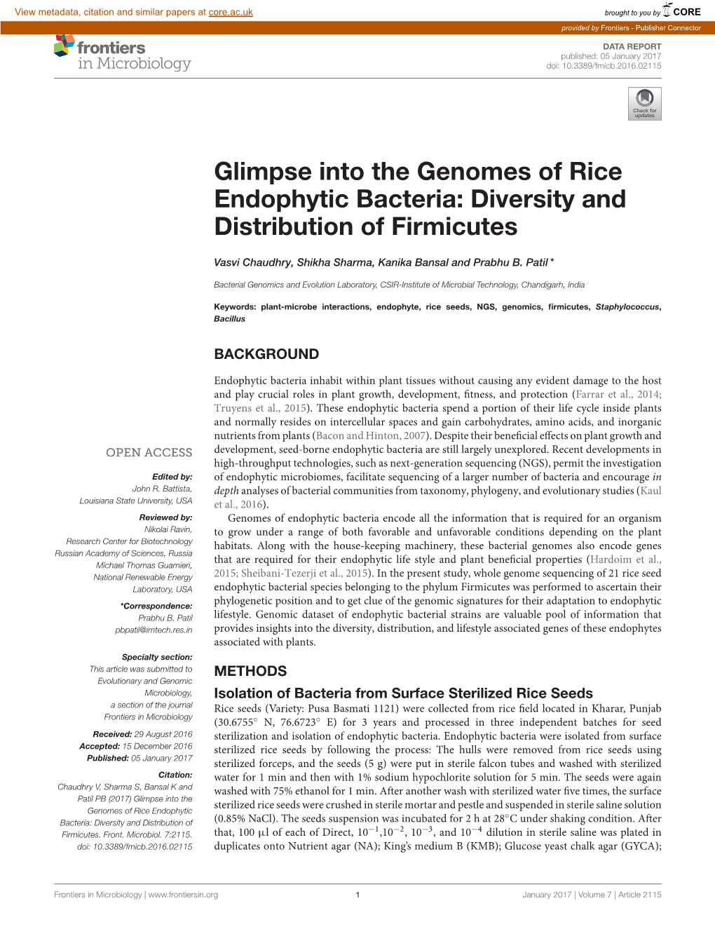 Glimpse Into the Genomes of Rice Endophytic Bacteria: Diversity and Distribution of Firmicutes