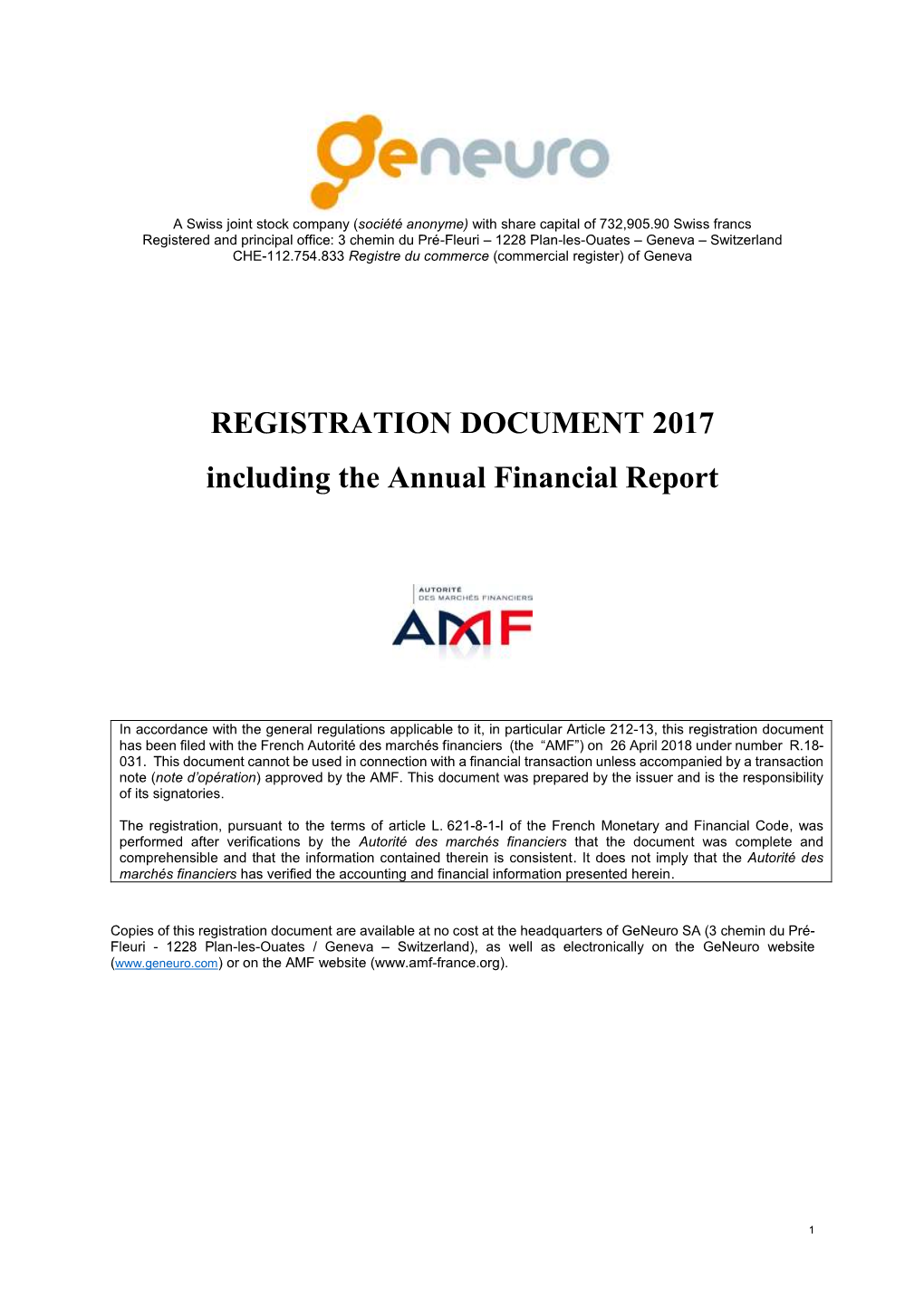 REGISTRATION DOCUMENT 2017 Including the Annual Financial Report