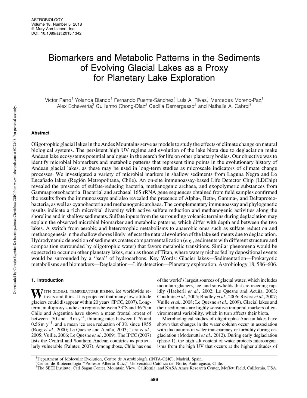 Biomarkers and Metabolic Patterns in the Sediments of Evolving Glacial Lakes As a Proxy for Planetary Lake Exploration
