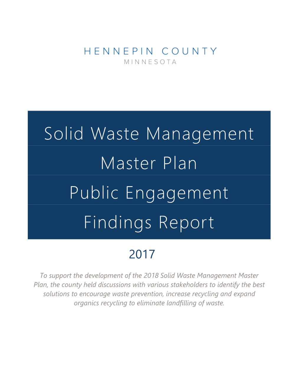 Solid Waste Management Master Plan Public Engagement Findings Report