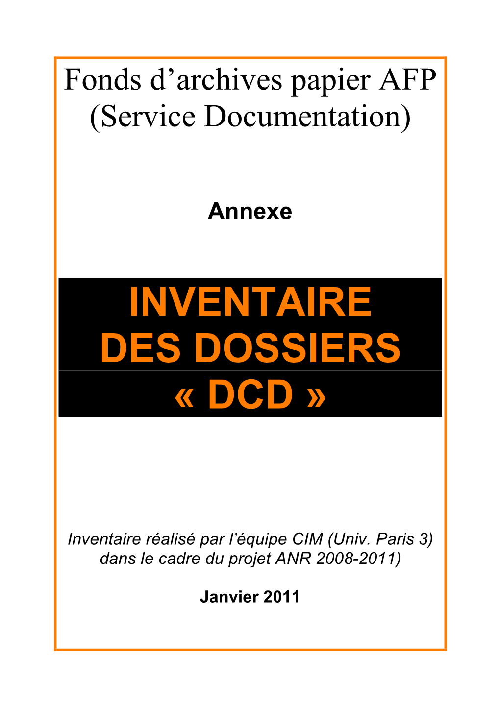 Archives AFP Inventaire Dossiers