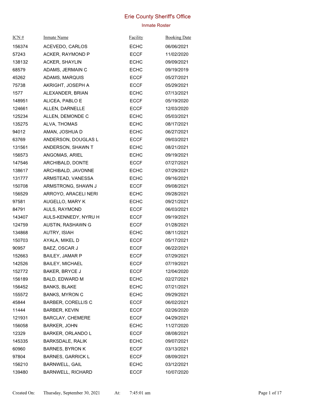 Inmate Information