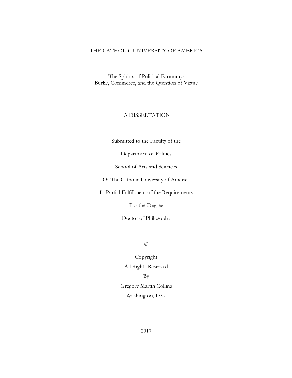 Burke, Commerce, and the Question of Virtue a DISSERTATION S