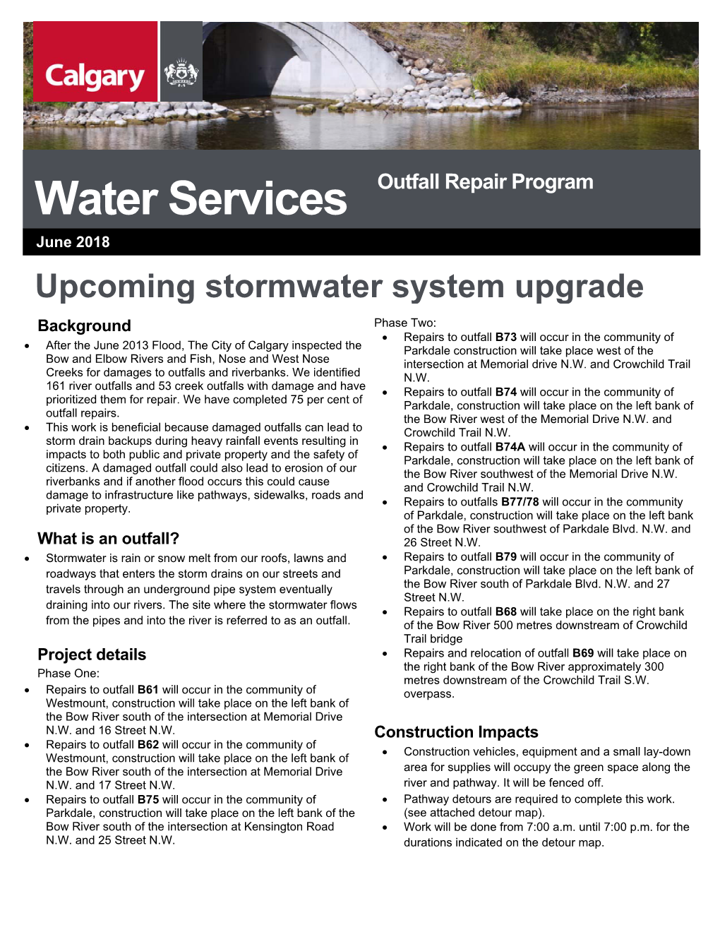 City of Calgary Water Services Outfall Repair Program