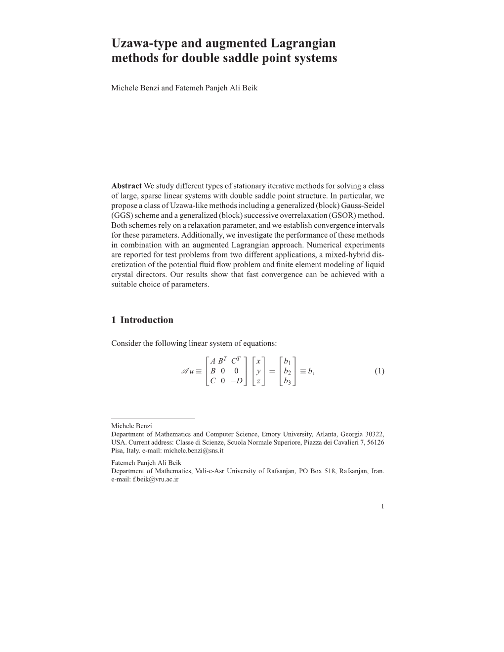 Uzawa-Type and Augmented Lagrangian Methods for Double Saddle Point Systems