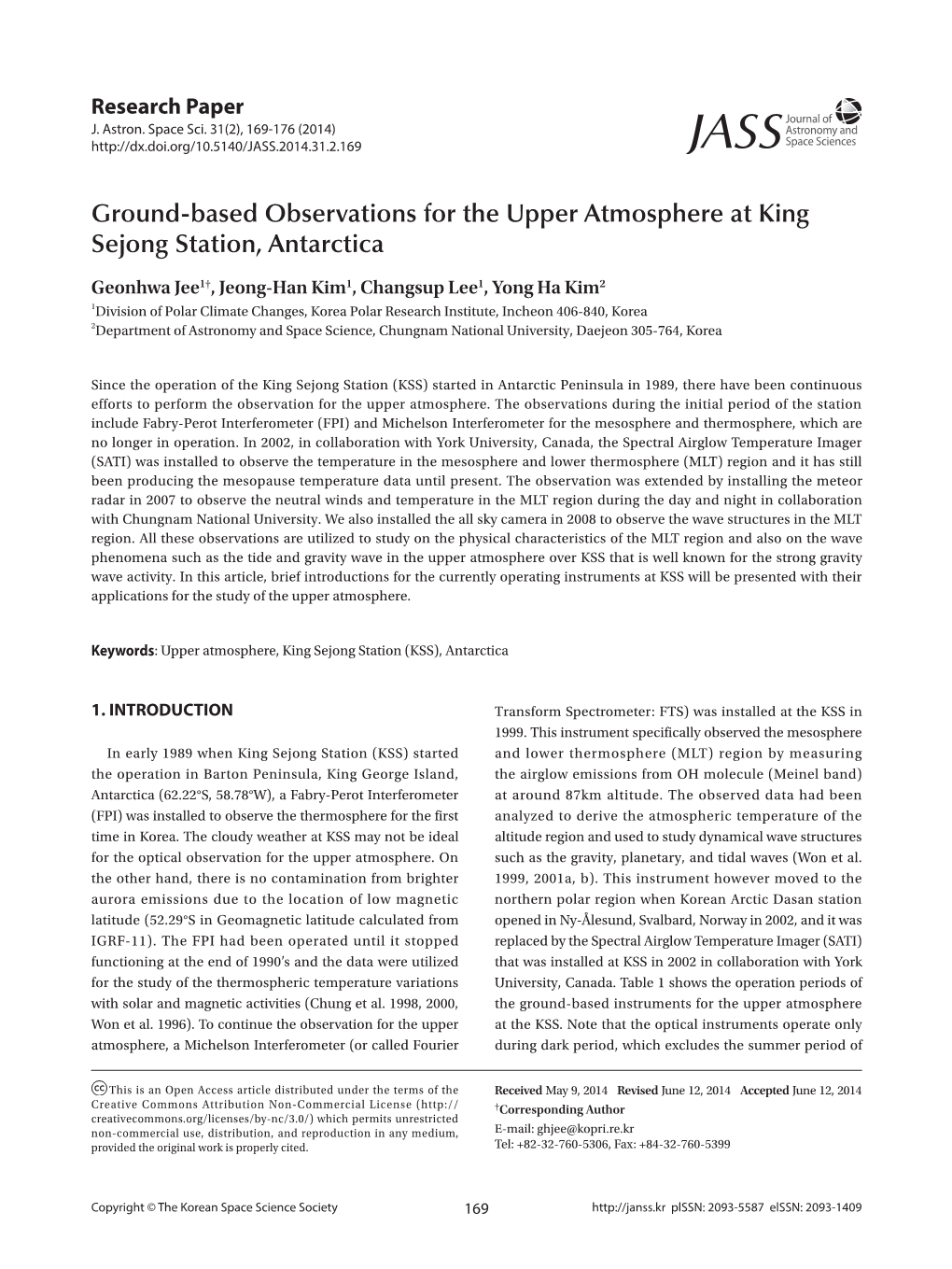 Ground-Based Observations for the Upper Atmosphere at King Sejong Station, Antarctica