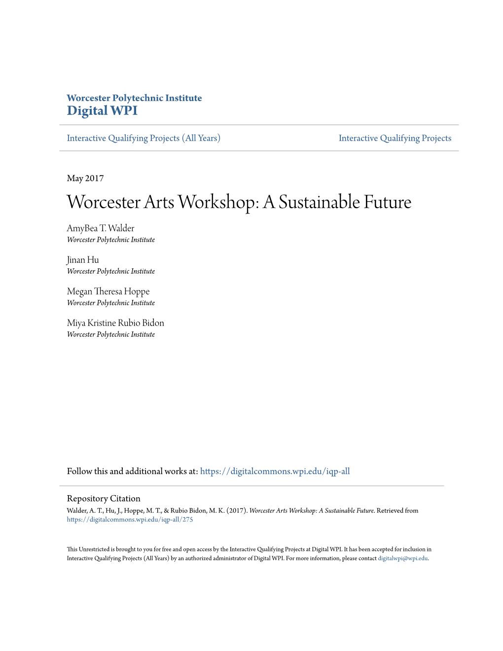 Worcester Arts Workshop: a Sustainable Future Amybea T