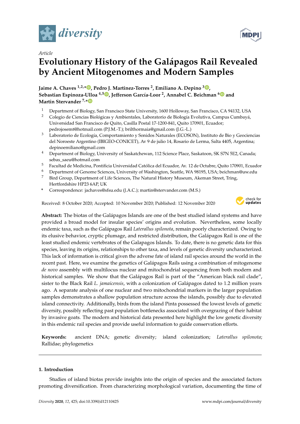 Evolutionary History of the Galápagos Rail Revealed by Ancient Mitogenomes and Modern Samples