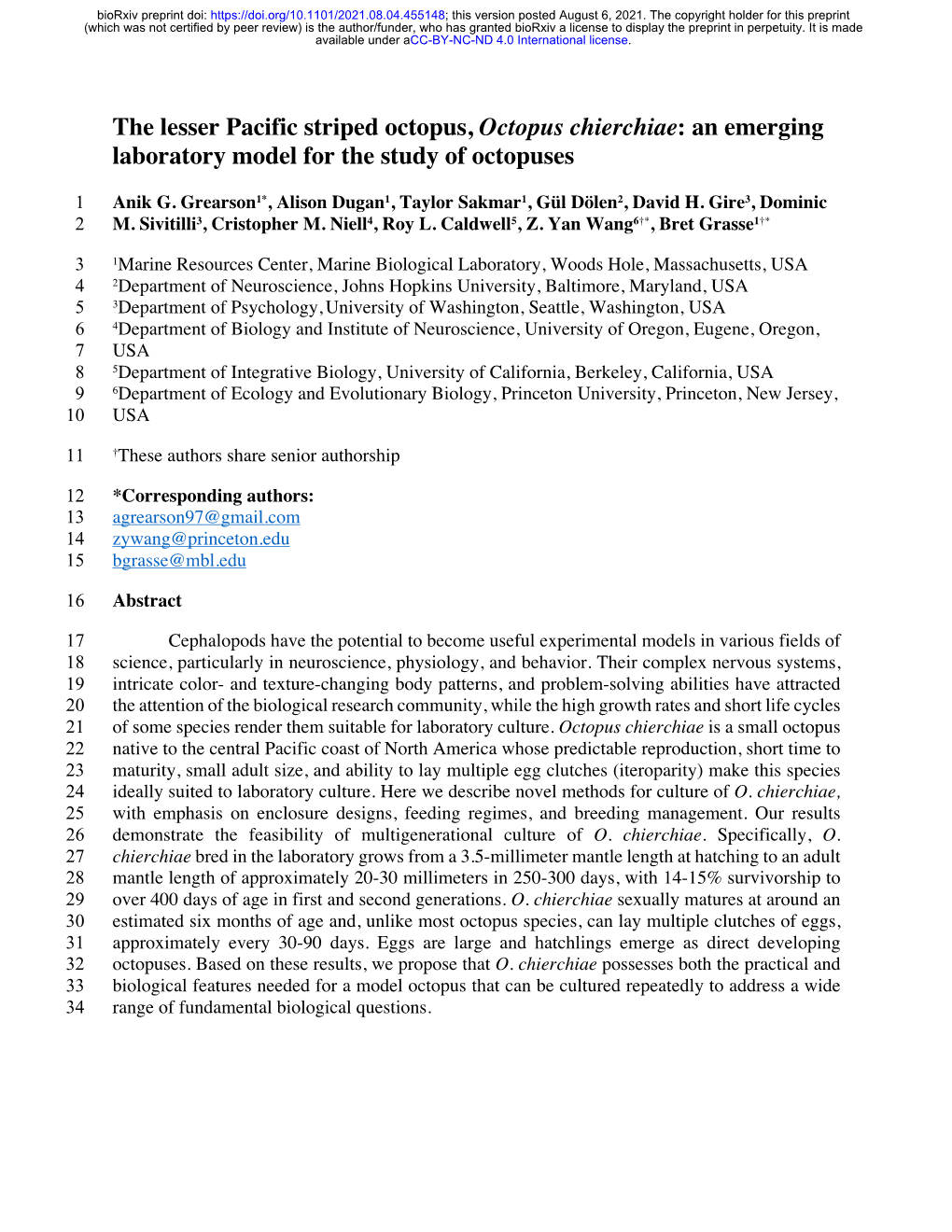 An Emerging Laboratory Model for the Study of Octopuses