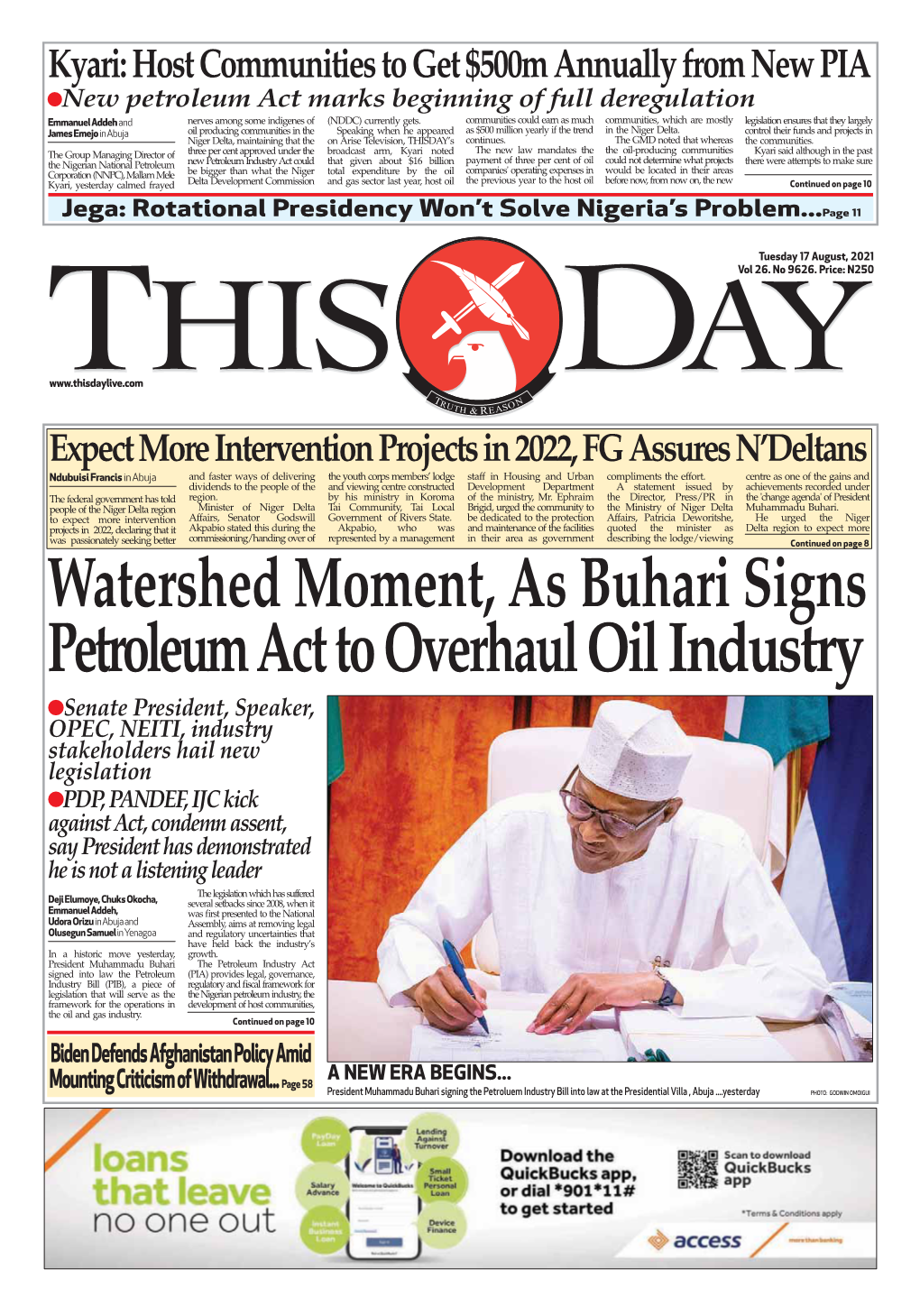 Watershed Moment, As Buhari Signs Petroleum Act to Overhaul Oil Industry