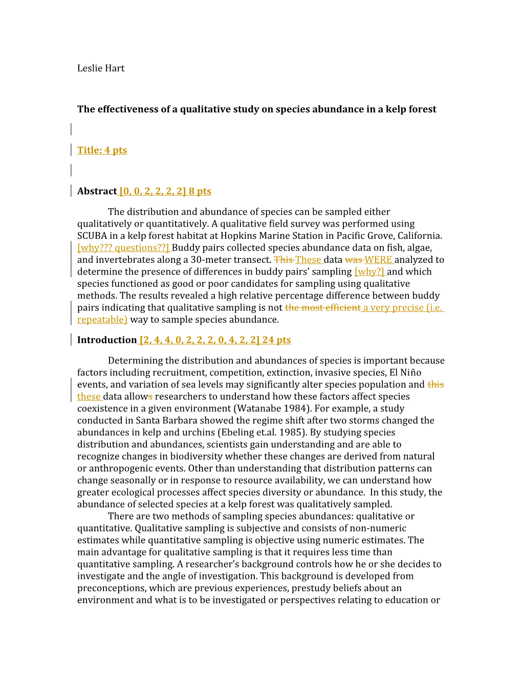 The Effectiveness of a Qualitative Study on Species Abundance in a Kelp Forest