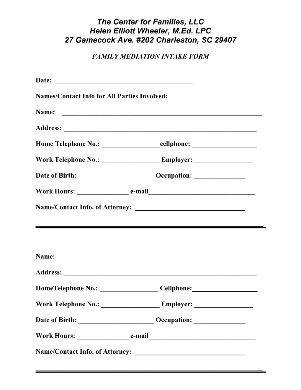 Family Mediation Intake Form