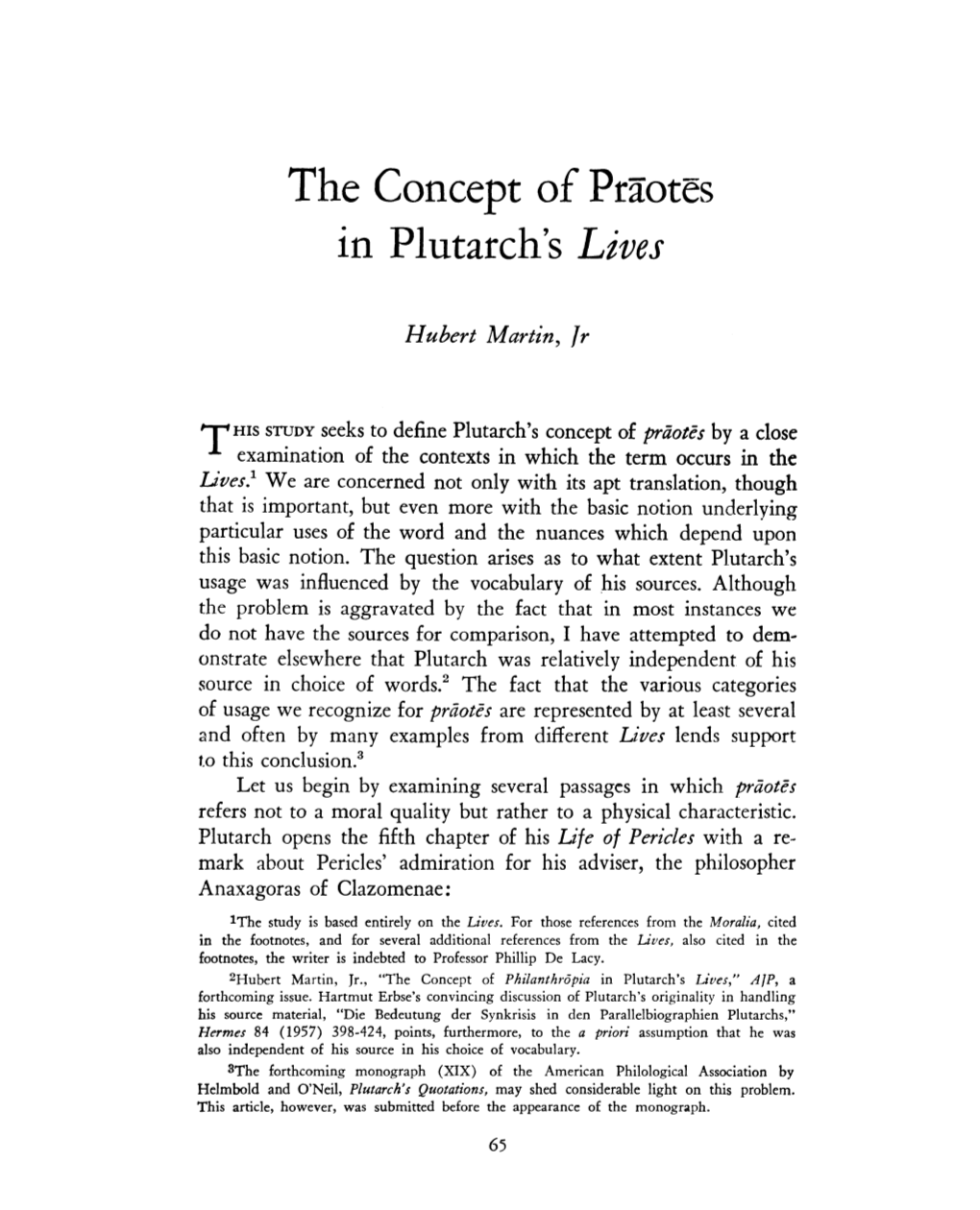 The Concept of Praotes in Plutarch's Lives