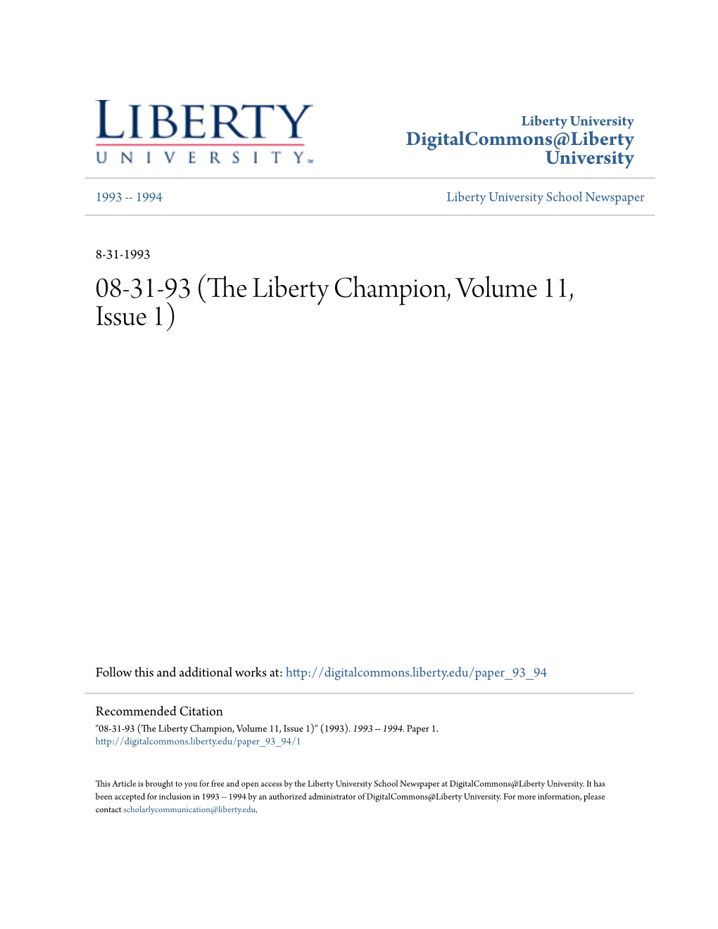 The Liberty Champion, Volume 11, Issue 1)