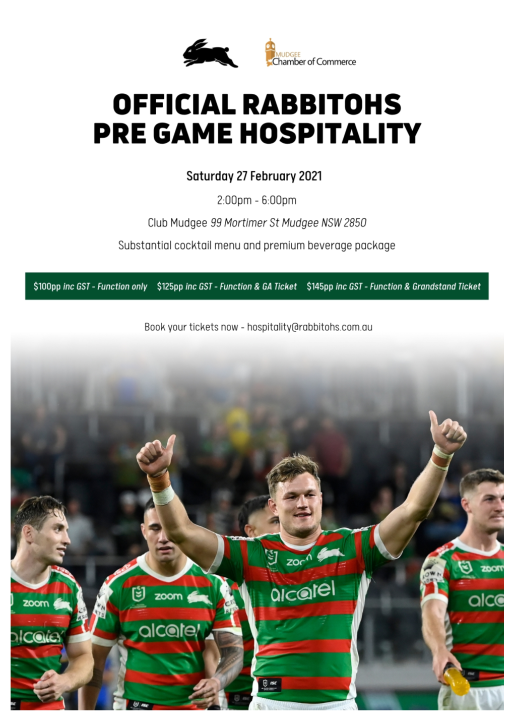 2021 Charity Shield Official Rabbitohs Pre Game Hospitality