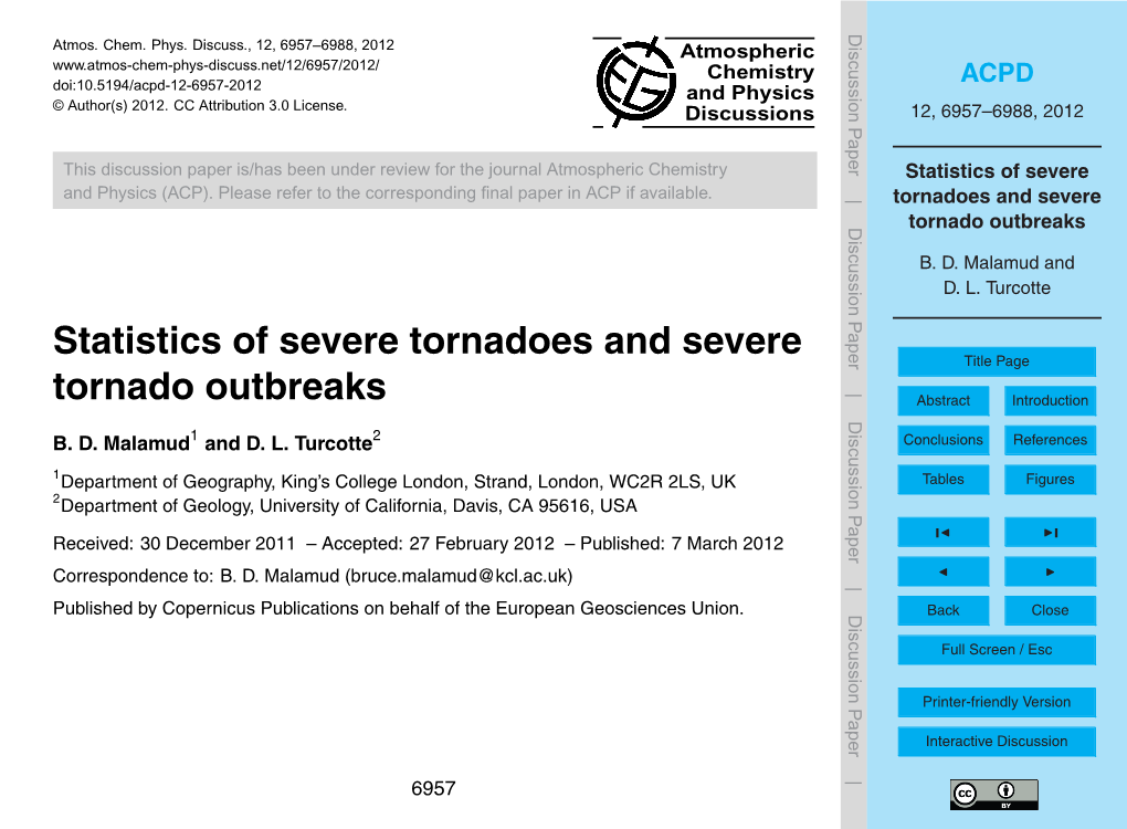 Statistics of Severe Tornadoes and Severe Tornado Outbreaks