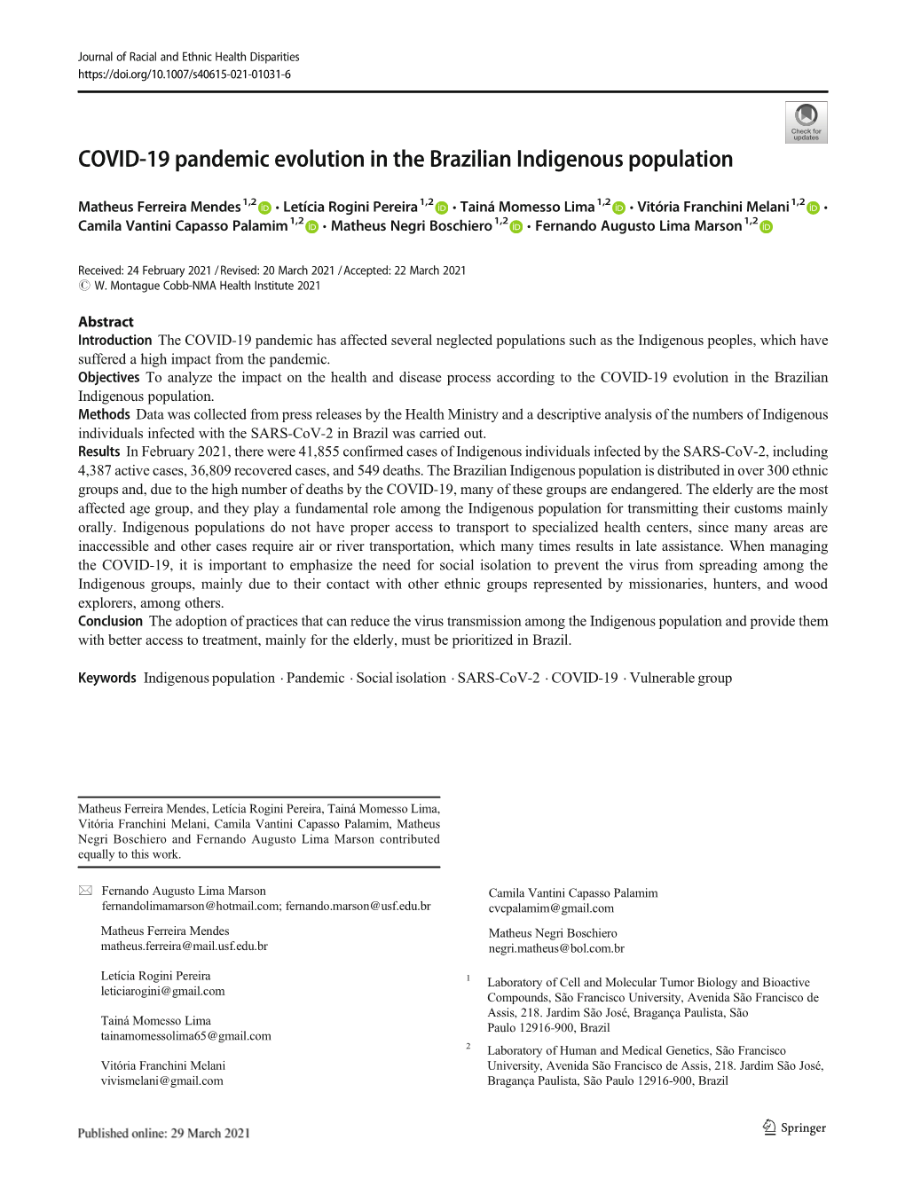 COVID-19 Pandemic Evolution in the Brazilian Indigenous Population