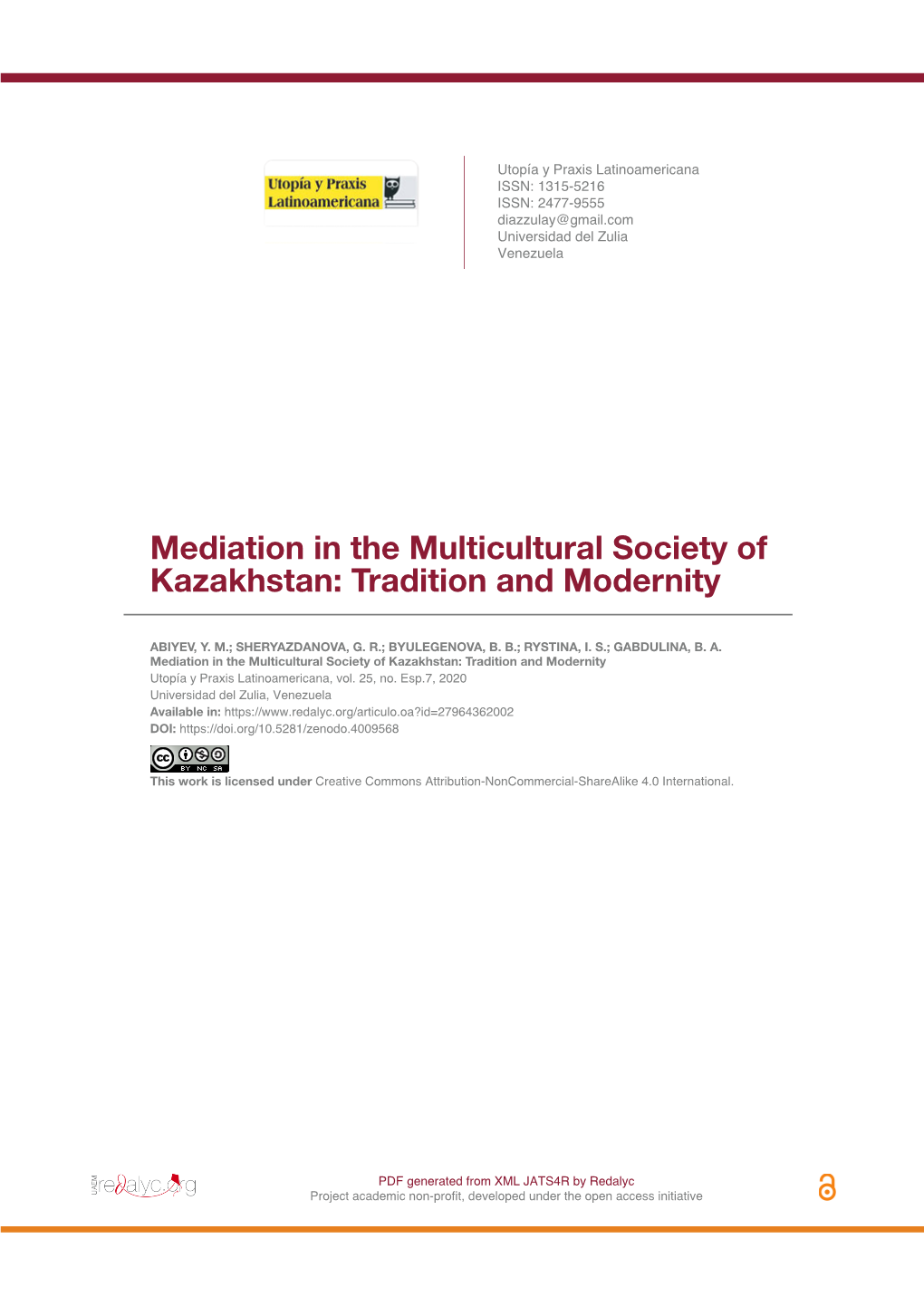 Mediation in the Multicultural Society of Kazakhstan: Tradition and Modernity