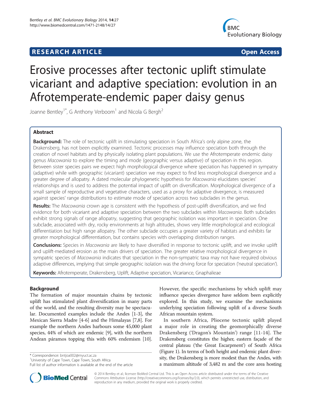 Erosive Processes After Tectonic Uplift Stimulate Vicariant and Adaptive