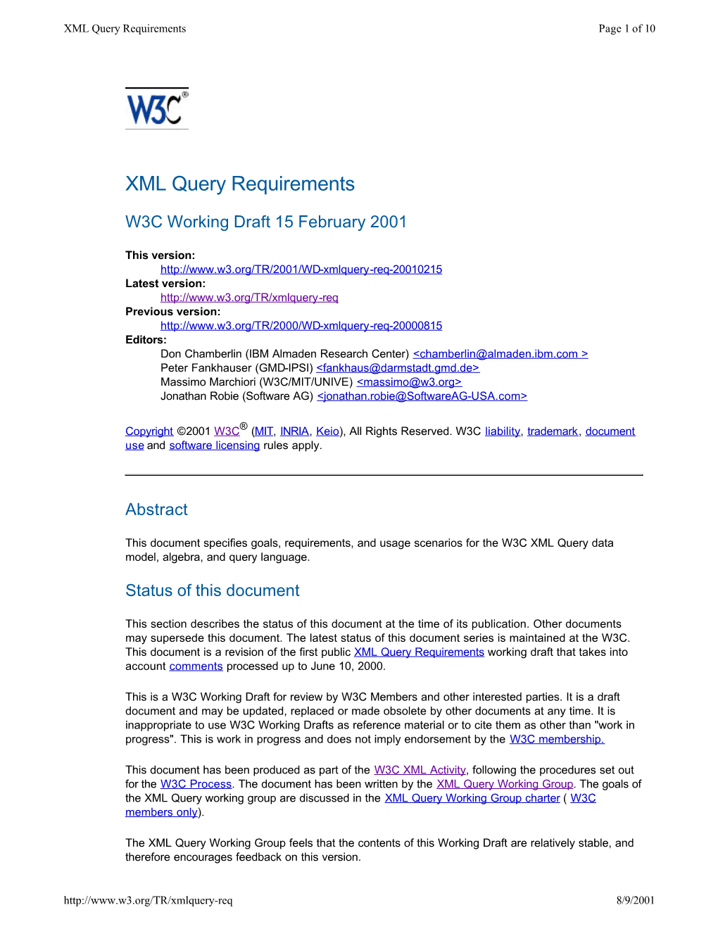 XML Query Requirements Page 1 of 10