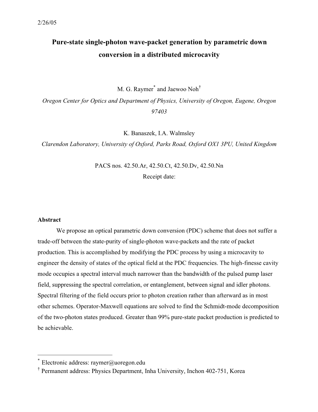 Pure-State Single-Photon Wave-Packet Generation by Parametric Down Conversion in a Distributed Microcavity