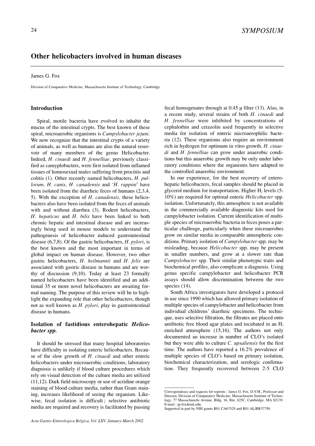 SYMPOSIUM Other Helicobacters Involved in Human Diseases