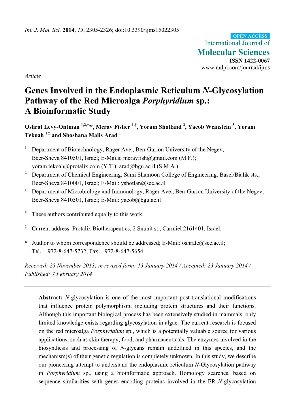 Genes Involved in the Endoplasmic Reticulum N-Glycosylation Pathway of the Red Microalga Porphyridium Sp.: a Bioinformatic Study