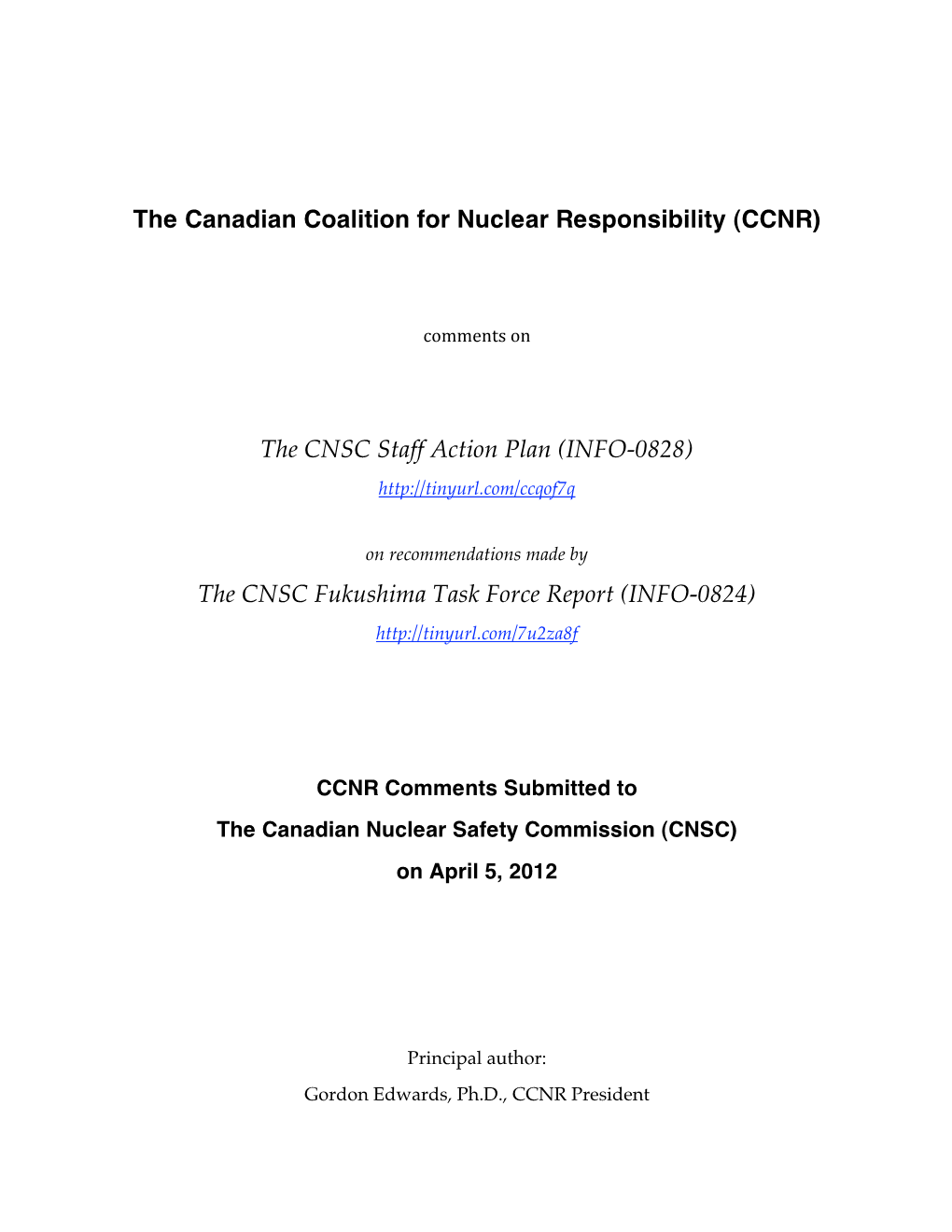 The CNSC Fukushima Task Force Report (INFO-0824)