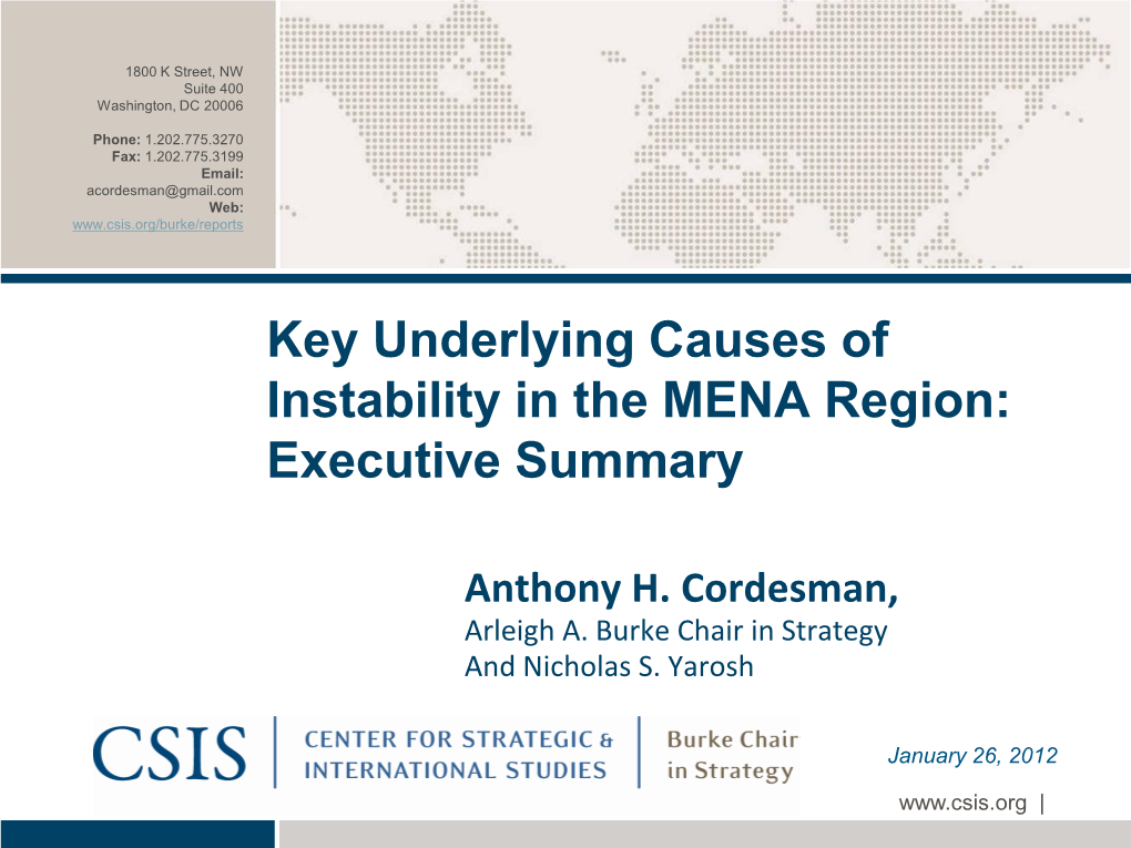 Key Underlying Causes of Instability in the MENA Region: Executive Summary