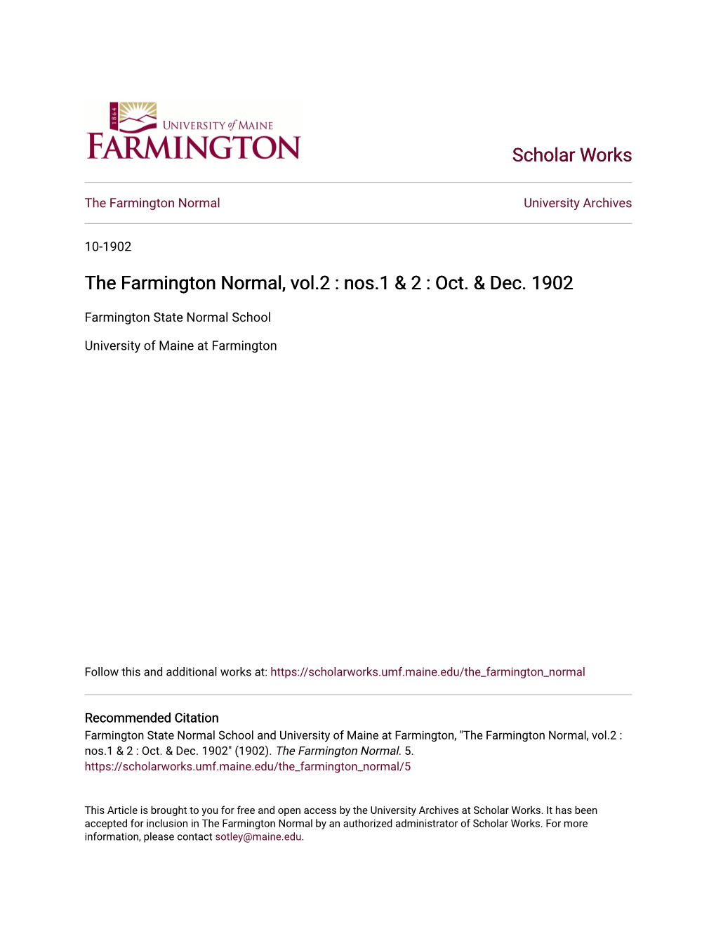 The Farmington Normal, Vol.2 : Nos.1 & 2 : Oct