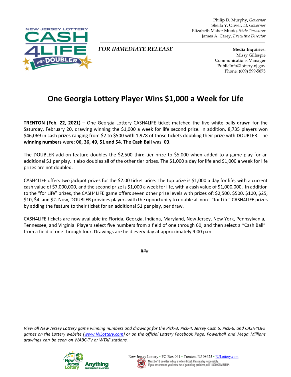 One Georgia Lottery Player Wins $1,000 a Week for Life