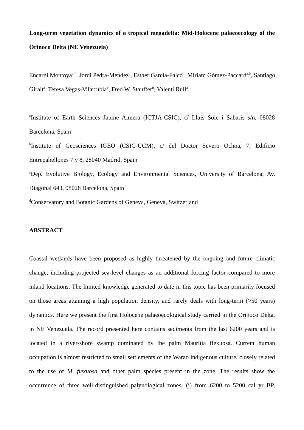 Mid-Holocene Palaeoecology of the Orinoco Delta (NE Venezuela)