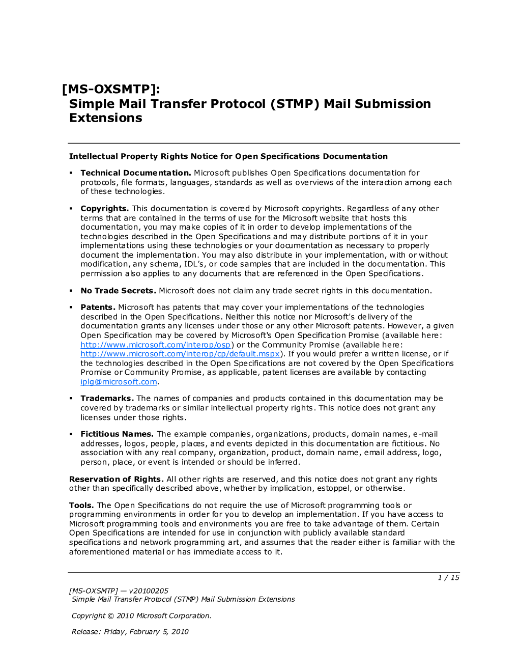 [MS-OXSMTP]: Simple Mail Transfer Protocol (STMP) Mail Submission Extensions